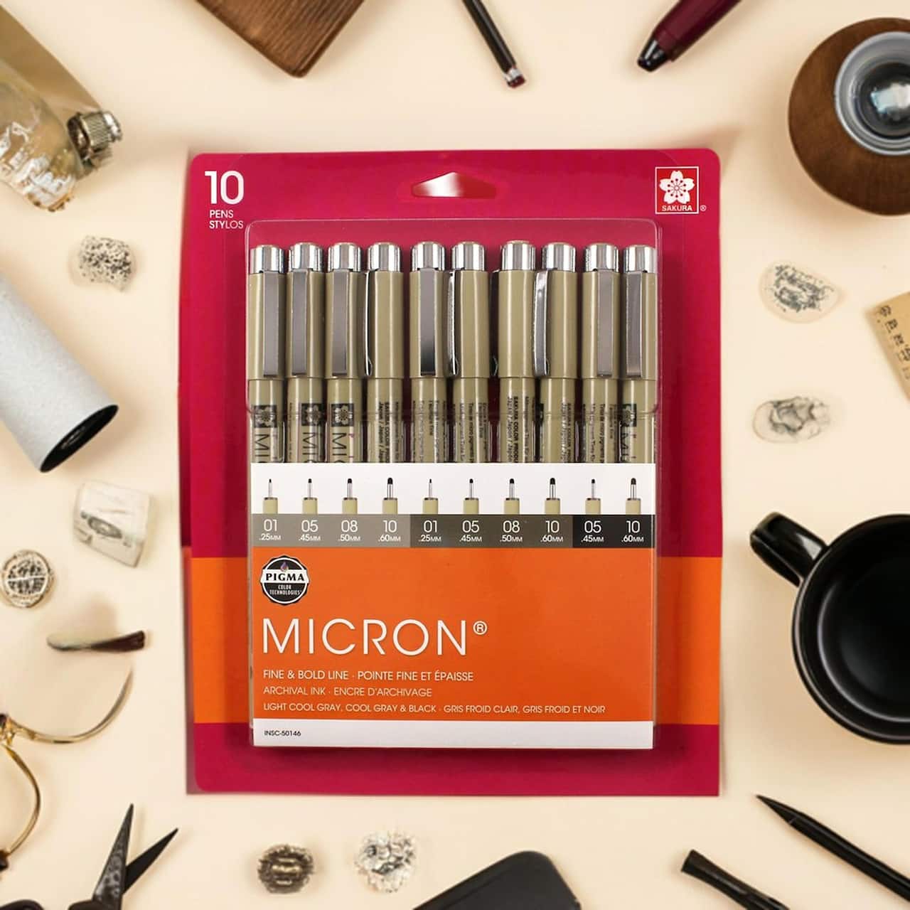 Pigma® Micron™ Black & Gray 10 Piece Fine & Bold Line Pen Set